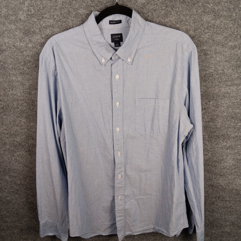 J. Crew Classic Fit Flex Shirt Mens Large Blue Preppy Button Down Long Sleeve
